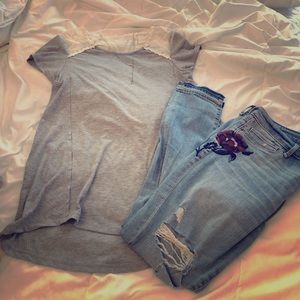 Super cute! High low Tee with lace detail sz. MD